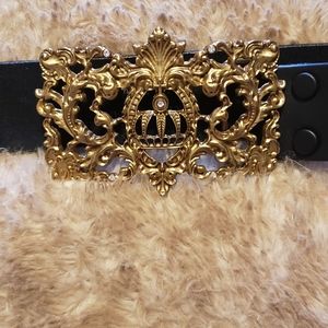Women Black leather Crown belt